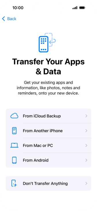 Press Don't Transfer Anything and follow the instructions on the screen to finish the activation.