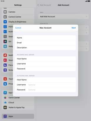 Press Username and key in the username for your email account.