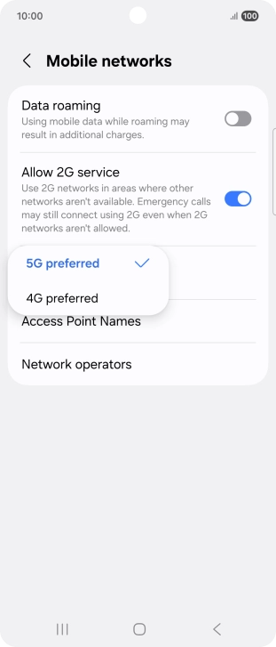 Press the required network mode.