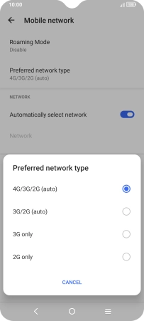 Press the required network mode. Press the required network mode.