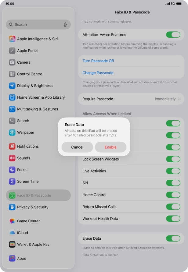 If you turn on the function, press Enable.