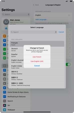 To select the new language as the default tablet language, press Use ‹language›. To select the new language as the default tablet language, press Use ‹language›.