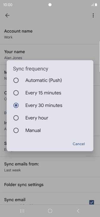 Press the required setting.