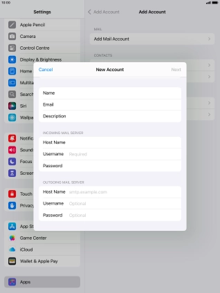 Press Username and key in the username for your email account.