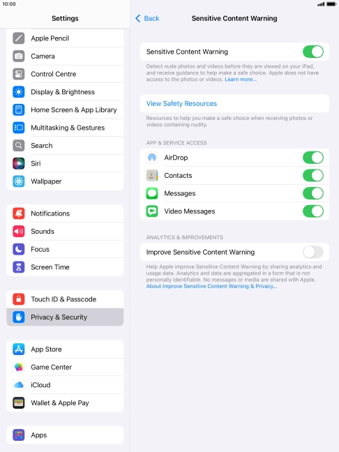 Press the indicators next to the required applications to turn the function on or off. Press the indicators next to the required applications to turn the function on or off.