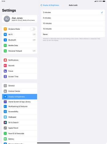 Press the required setting.