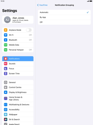 Press the required setting.