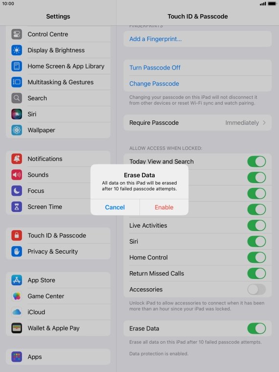 If you turn on the function, press Enable.