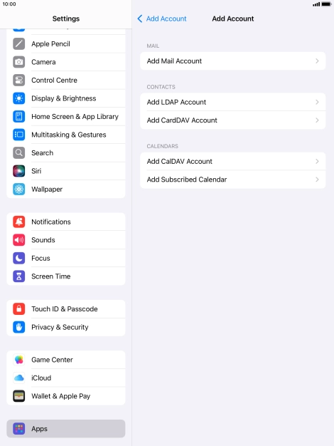 Press Add Mail Account. Press Add Mail Account.
