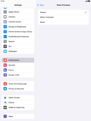 To select notification preview on the lock screen, press Always.