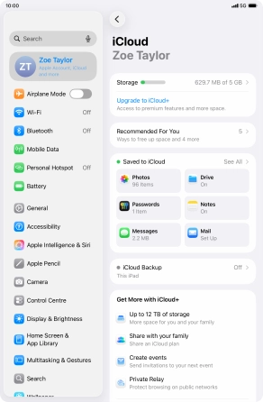 Press iCloud Backup.