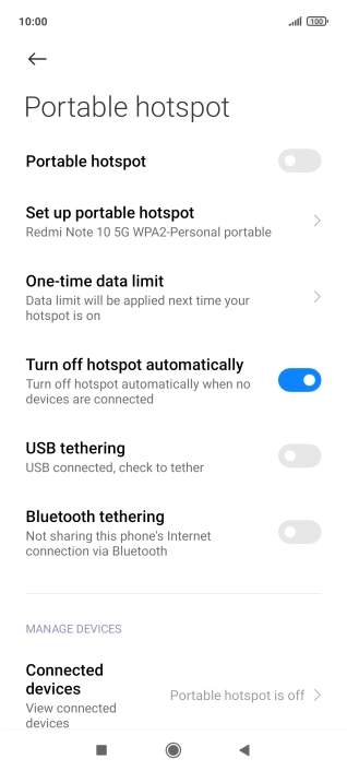 Press Set up portable hotspot. Press Set up portable hotspot.