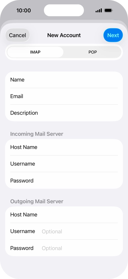 Press Username and key in the username for your email account. Press Username and key in the username for your email account.