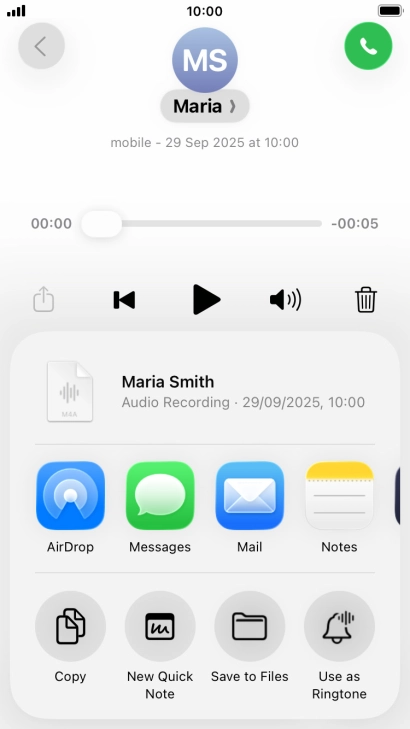 Press the required setting and follow the instructions on the screen to share or save the message.