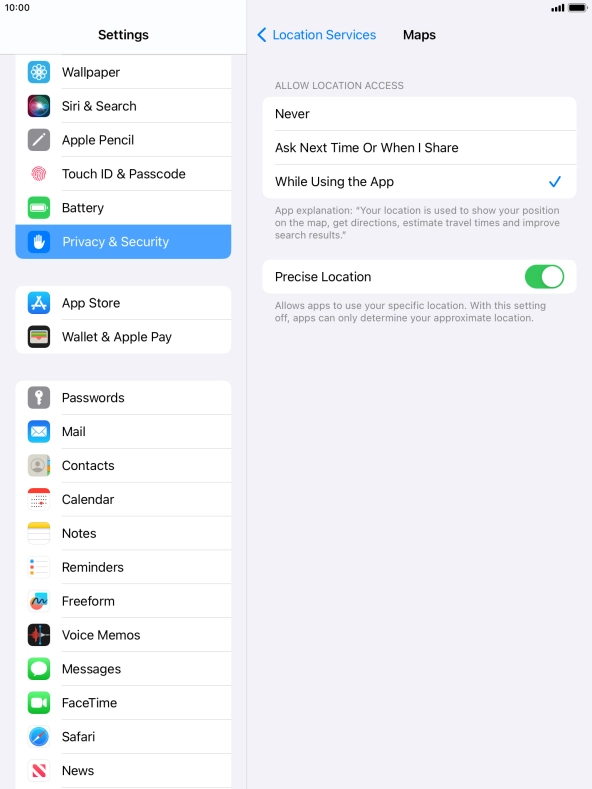 Press the required setting to turn the function on or off. Press the required setting to turn the function on or off.