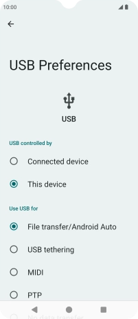 Press File transfer/Android Auto. Press File transfer/Android Auto.