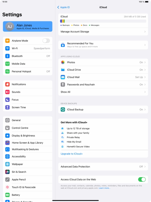 Press iCloud Drive.
