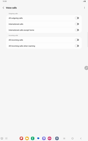 Press the indicator next to the required barring type to turn the function on or off. Press the indicator next to the required barring type to turn the function on or off.