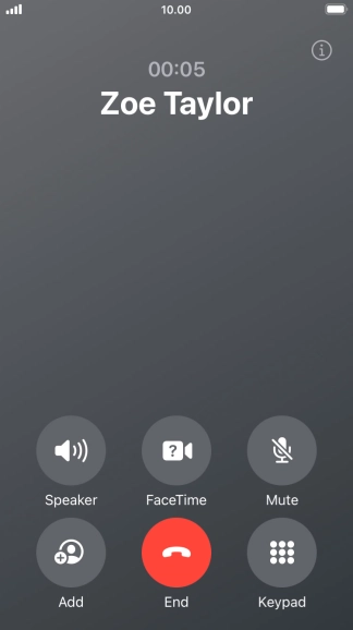 Press the end call icon to end the call and return to the home screen.