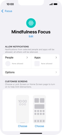 Press People and follow the instructions on the screen to select which contacts you would like to receive calls and notifications from when the selected focus mode is active. Press People and follow the instructions on the screen to select which contacts you would like to receive calls and notifications from when the selected focus mode is active.