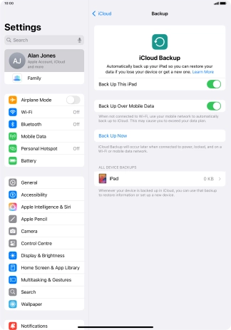 Press Back Up Now and wait while the tablet memory is backed up.
