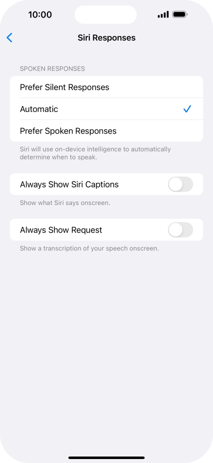 Press the required setting.