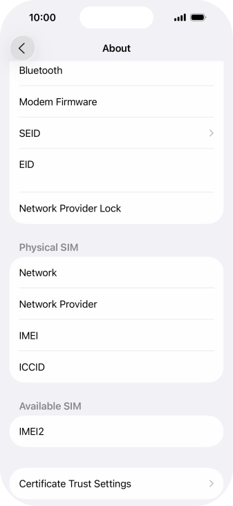 Your phone's EID number is displayed below EID.