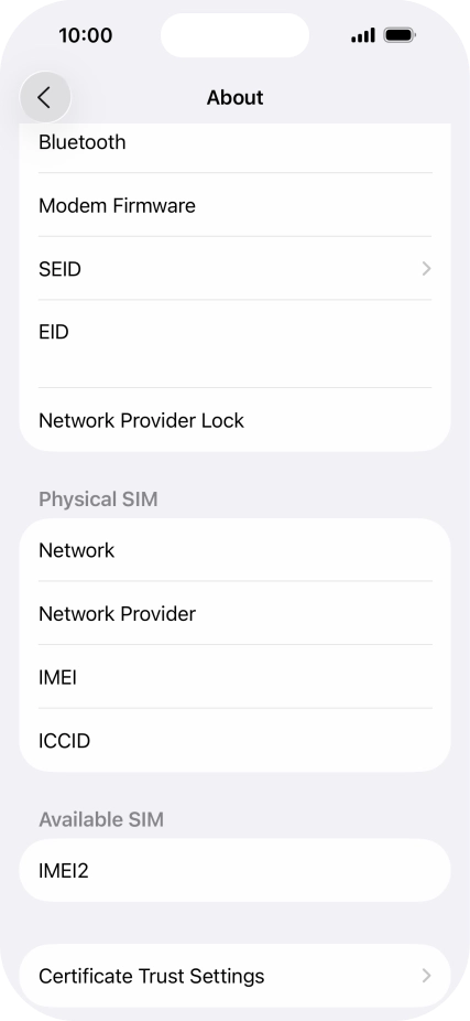 Your phone's EID number is displayed below EID.