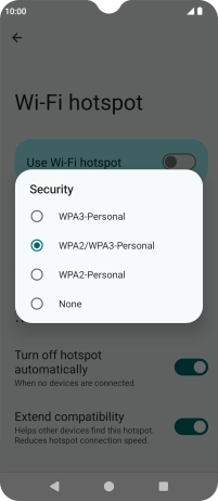 Press WPA3-Personal to password protect your Wi-Fi hotspot. Press WPA3-Personal to password protect your Wi-Fi hotspot.