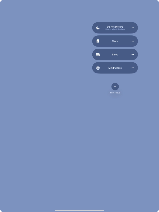 Press the required focus mode to activate or deactivate it immediately. Press the required focus mode to activate or deactivate it immediately.
