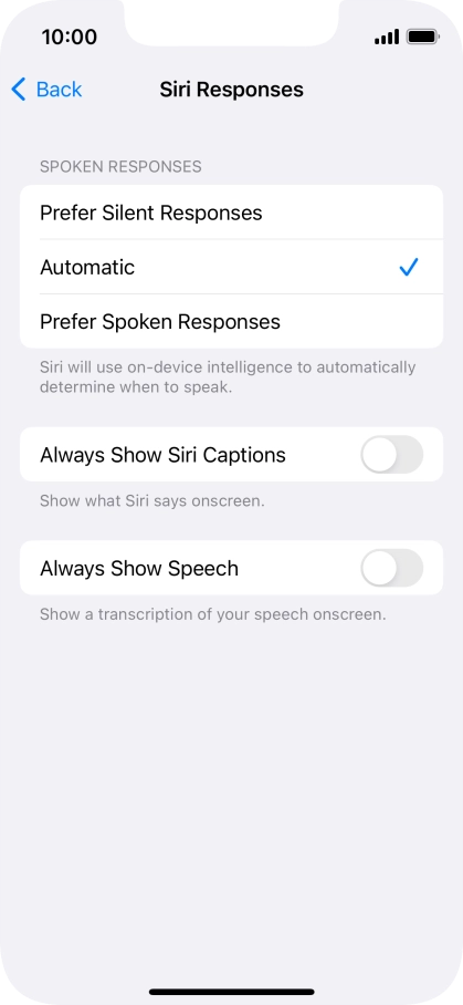 Press the required setting.
