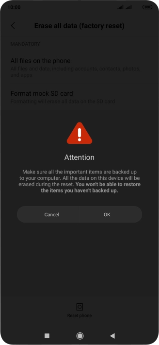 Press OK. Wait a moment while the factory default settings are restored. Follow the instructions on the screen to set up your phone and prepare it for use.