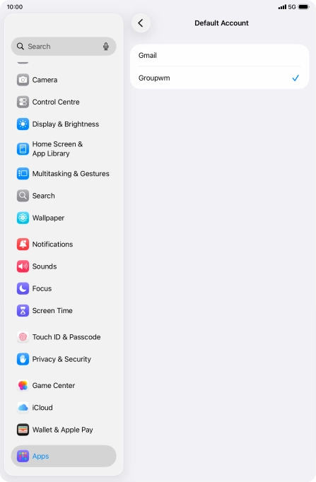 Press the required email account to select the email account as your default account. Press the required email account to select the email account as your default account.