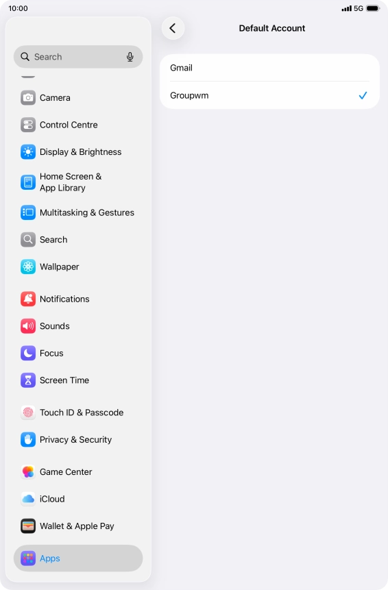 Press the required email account to select the email account as your default account. Press the required email account to select the email account as your default account.