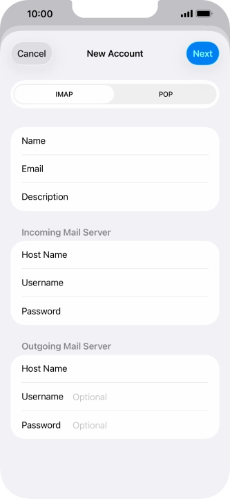 Press Username and key in the username for your email account.