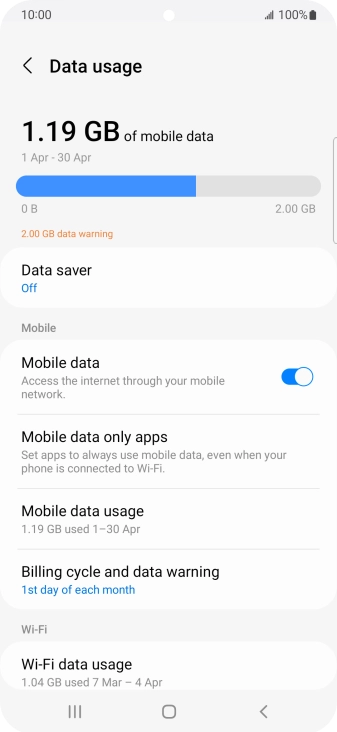 The total data usage is displayed. The total data usage is displayed.