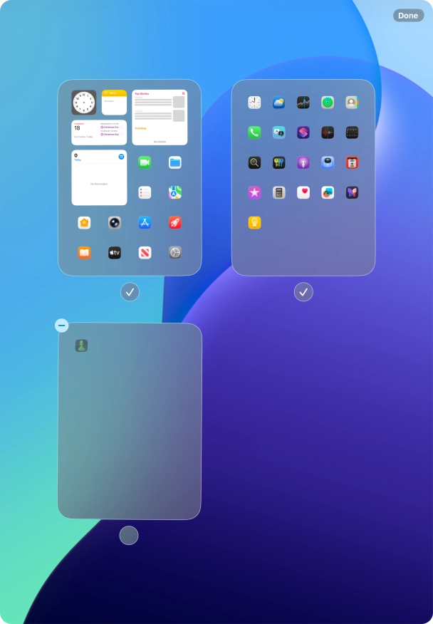 Press the delete icon next to the required home screen page.