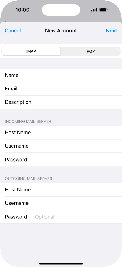 Press Password and key in the password for your email account.