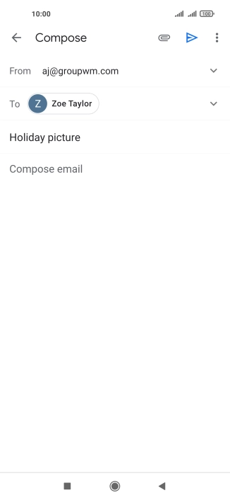 Press the text input field and write the text for your email message. Press the text input field and write the text for your email message.