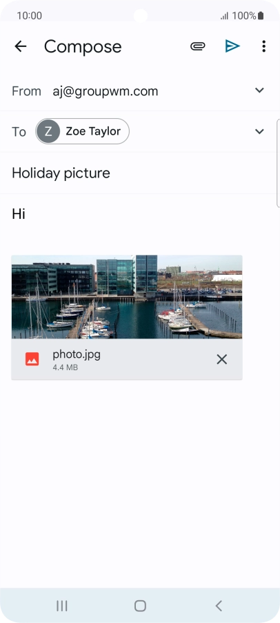 Press the send icon when you've finished your email message. Press the send icon when you've finished your email message.