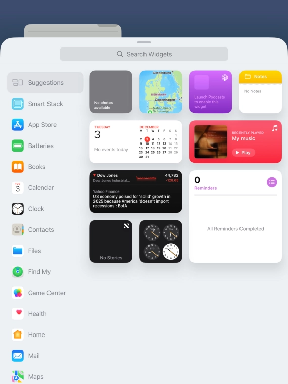 Press the required widget.