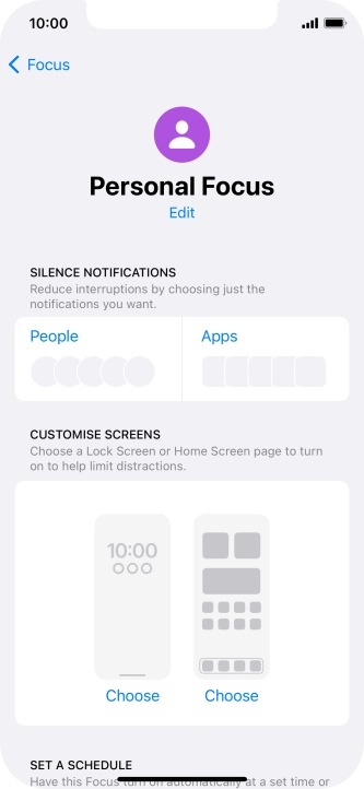 Press People and follow the instructions on the screen to select which contacts you would like to receive calls and notifications from when the selected focus mode is active.