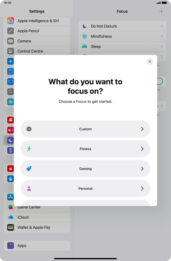 Press the required focus mode and follow the instructions on the screen to add the selected focus mode. Press the required focus mode and follow the instructions on the screen to add the selected focus mode.