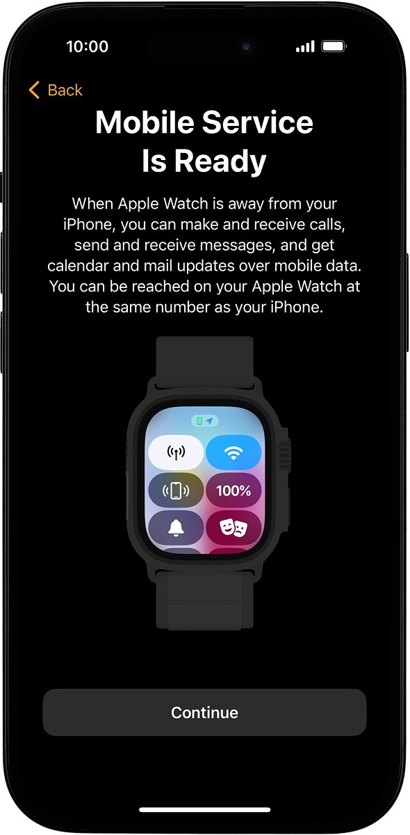 On your phone: If you've bought your Apple Watch from Vodafone, you already have a OneNumber Connectivity price plan and this screen should be displayed.