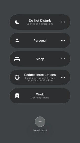 Press the required focus mode to activate or deactivate it immediately.
