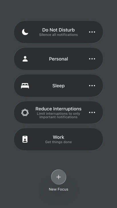 Press the required focus mode to activate or deactivate it immediately.