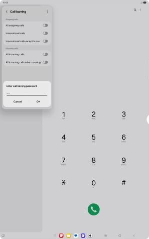 Key in your barring password and press OK. The default barring password is 1919.