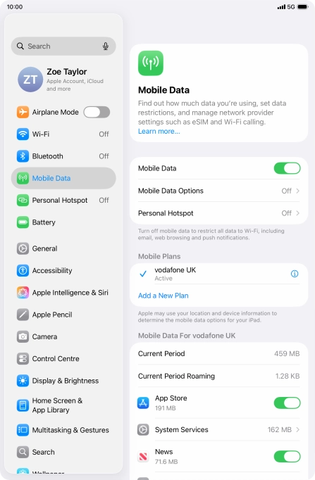 Press Mobile Data Options.