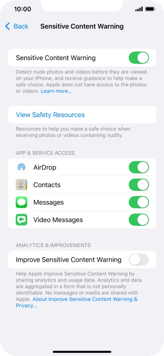Press the indicators next to the required applications to turn the function on or off.