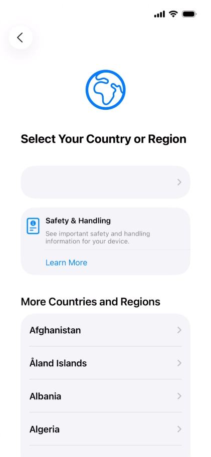 Press the required country or area.
